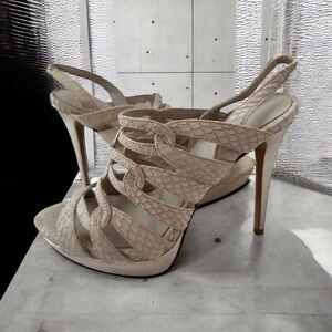 ELIE TAHARI Taupe Beige Leather Slingback Heels Size 39/9